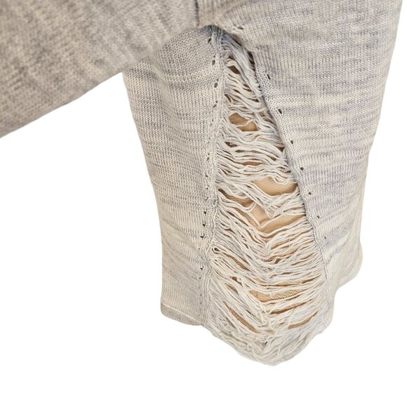 One Grey Day Light Grey Distressed Side Detail Sweater Sz L - Picture 5 of 10